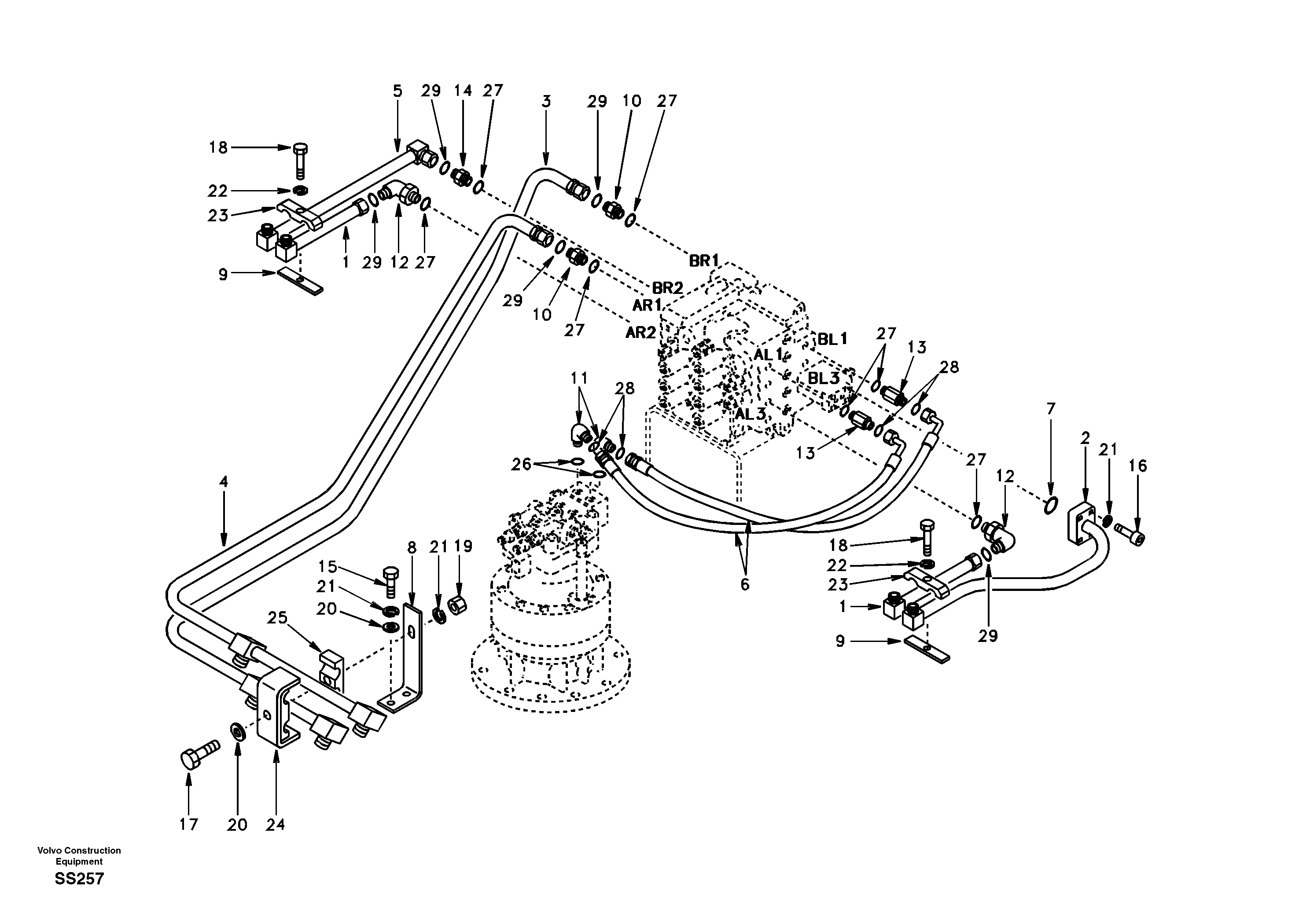 Control valve boom and swing