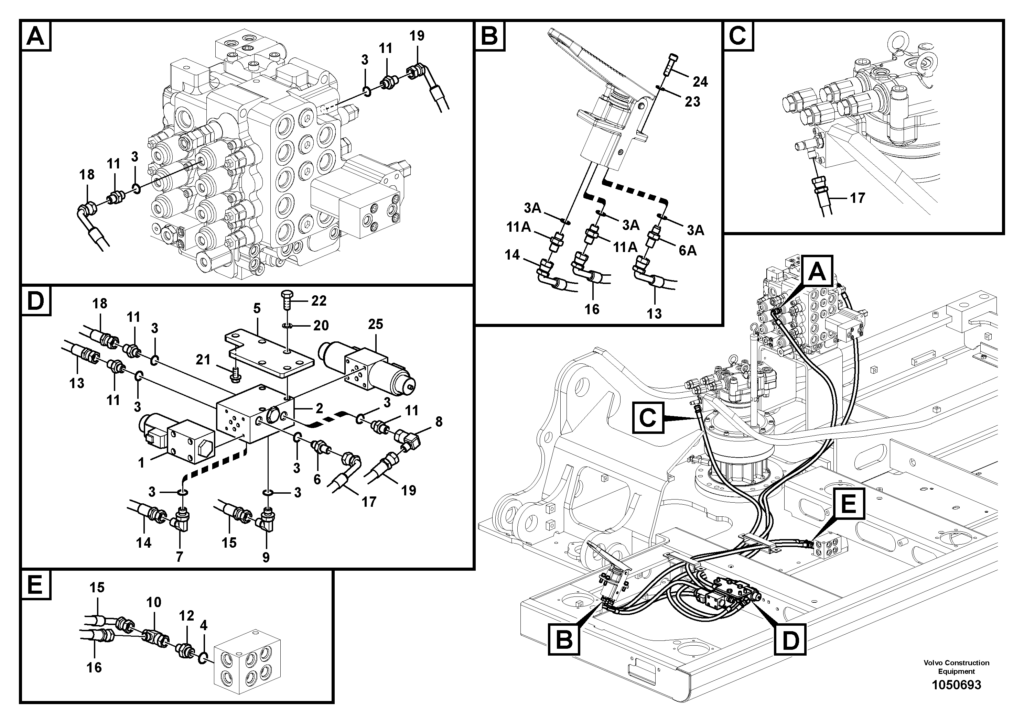 Control valve to remote control valve pedal VOE8285787 EW145B Prime