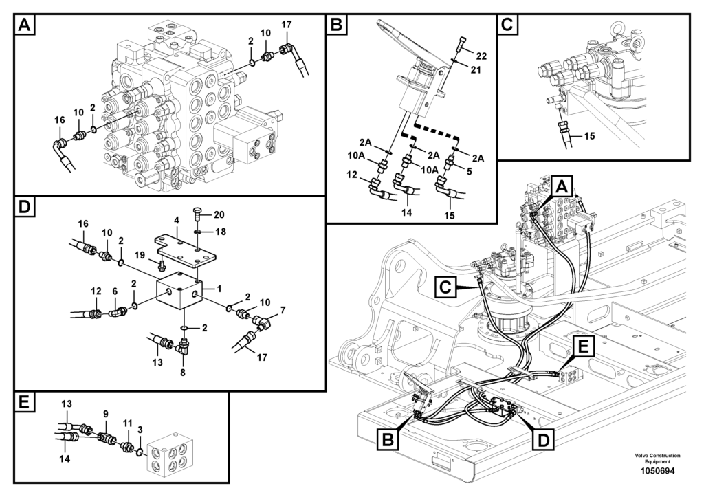 Control valve to remote control valve pedal VOE8285921 EW145B Prime