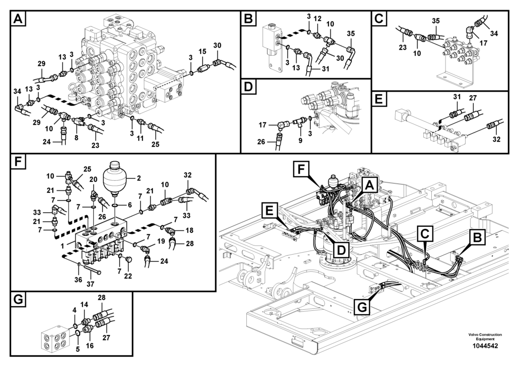 Control valve to solenoid valve swing motor VOE8287683 EW145B Prime