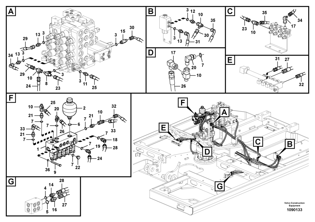 Control valve to solenoid valve swing motor VOE8287683 EW145B