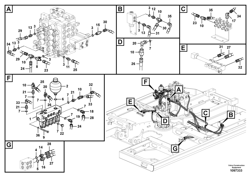 Control valve to solenoid valve swing motor VOE8287683 EW145B Prime