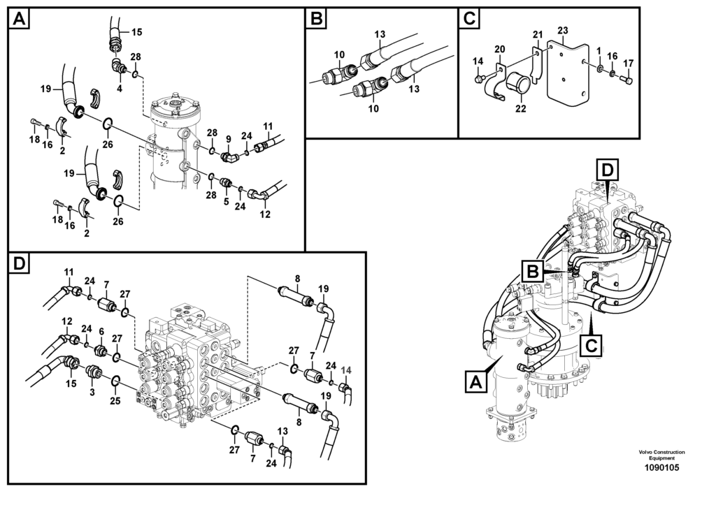 Control valve to turning joint VOE8287683 EW145B Prime