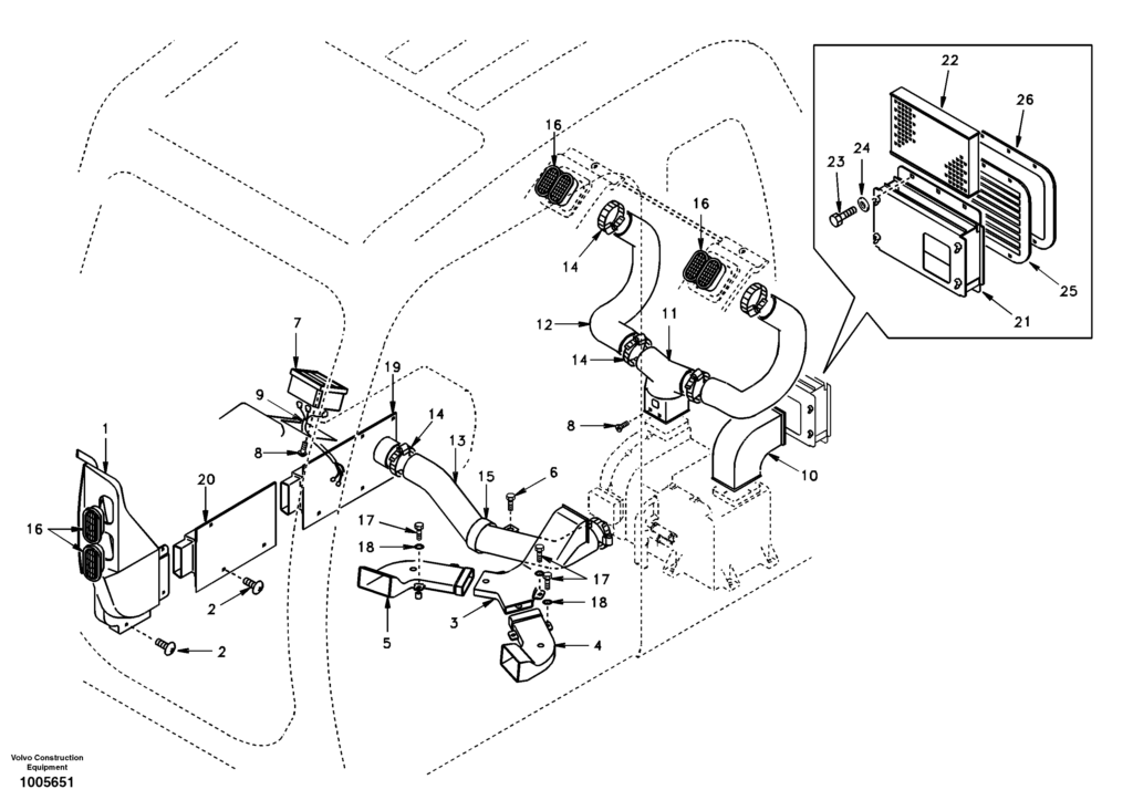 Air duct in cabin and cabin floor DD08A001 EC210