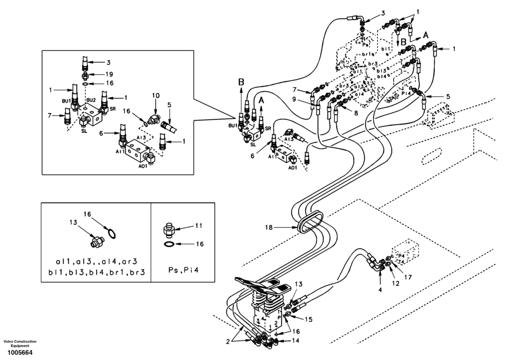 Control valve to remote control valve pedal EC210