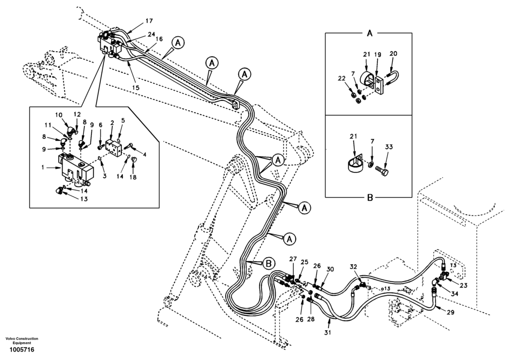 Dipper arm rupture and adjustable boom DD21B002 EC210